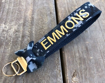 Military Personalized Navy NWU Bow Wristlet | Us Navy Keychain | Us Navy Key Fob | Navy Key Fob | Military Keychain | Navy Keychain | Navy