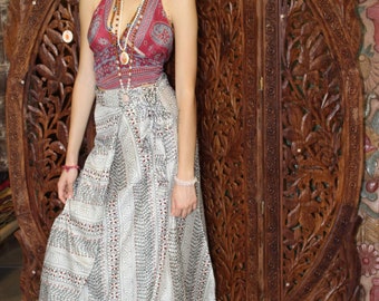 Poppy Fields Womens Wrap Around Skirt Ethnic Printed Summer Beach Wear Rayon Bahama Breeze Long Skirts Cover up Maxi S/M/L