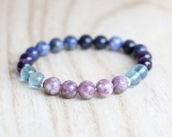 Third Eye Chakra Bracelet Lepidolite Bracelet Sodalite Bracelet Fluorite Bracelet Amethyst Bracelet Protection Bracelet Psychic Bracelet