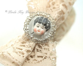 Charlotte China Doll Face Ring Doll Head Ring Fine Silver Plated Lorelie Kay Designs Doll Jewelry