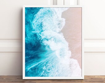 Beach Wave Prints, Blue Ocean Print, Coastal PRINTABLE Art, Beach Download, Beach Photography Prints, 8x10, 16x20 Wall Art, 18x24, A3, Sand