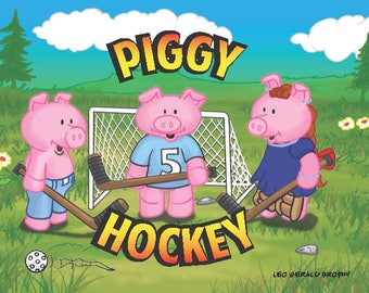 Kids Book Piggy Hockey. For children 4-6. 24 Colour Pages. Digital Pdf Edition