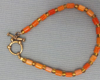 Orange and gold bracelet, fall bracelet, handmade bracelet, simple bracelet, beaded bracelet, everyday bracelet, simple jewelry