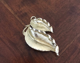 Gold Tone Double Leaf Brooch Pendant