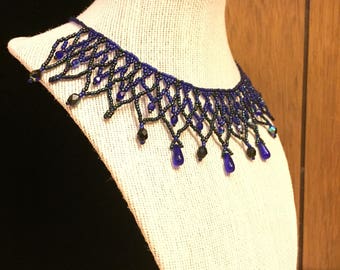 Blue/ Black Netted Lace Necklace