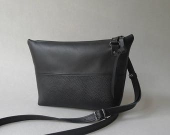 Pouch bag - color block - black & black leather - cross body purse