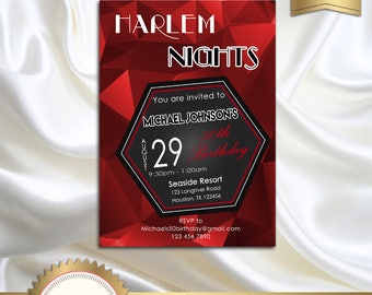 Printable Birthday Party Invitation, Harlem Nights Invitation, Red, Black, White, 21st 30th 40th 50th 60th 70th 80th 90th - Printable DIY