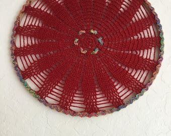 Hoop Art, Home Decor, Vintage Crochet Doilies, Plush Trim, Embroidery Hoop, Retro Decor, Wall Decor, Handmade, Cozy