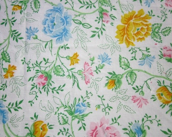 Vintage Sheet Fat Quarter Pink Yellow and Blue Flowers