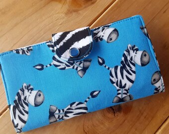Zebra Checkbook Cover, Zebra Coupon Wallet, Zebra Wallet, Fabric Checkbook Case