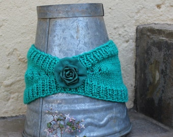 Hippie head-band, Green ear warmer , Knit ear warmer , Knit head-band , Hair accessory , Boho headband , Winter headband.