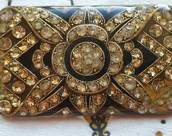 Rhinestone Brooch / Rectangular Rhinestone Pin / Diamante Brooch /Trombone Clasp / Vintage Pin