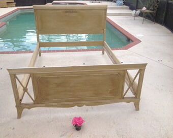 HOLLYWOOD REGENCY HEADBOARD / Vintage X Pattern Full Size Headboard and Footboard Set / On Sale at Retro Daisy Girl