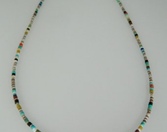 Native American Santo Domingo Turquoise Multi Gemstone Sterling Silver Necklace 22 3/4"