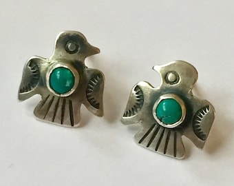 Vintage Thunderbird turquoise sterling silver earrings 925 Native American
