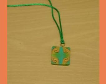 Mixed media art pendant, sea swirl kaleidoscope