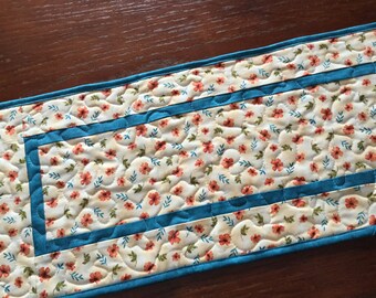 Orange Turquoise Yellow Quilted Table Runner, Spring Table Runner, Floral Table Runner Quilt, Mothers Day Gift,