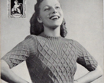 1940s Bairnswear Femina PDF Knitting Pattern for a Smart Jumper with Long or Short Sleeves - Vintage Sweater Pattern - Bust 32" 33"