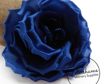 Silk 'Danielle' Large 15cm Rose Millinery Fascinator Flower Hat Mount - Cobalt Blue