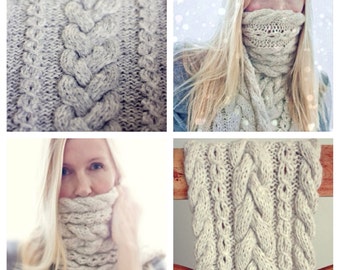 Knitting Pattern - Braided Infinity Scarf - Cowl - Cable Knit - Diagram - Instant Digital Download