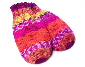 Wool-Free Thumbless Baby Mittens. Hand Knit No Thumb Cordless Baby Mitts. Winter Mittens With Coat String. Infant 6 to 9 Months Hand Warmers