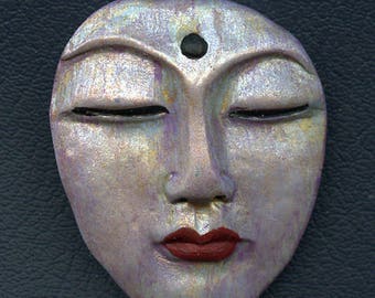Polymer OOAK Large Abstract Detailed Buddha Face Cab 2" x 1 5/8 " ABB 1