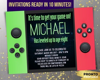 Video game party invitations, video game invitation instant download, video game invite, video game party invites, switch party invitations