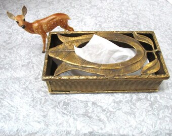 Vintage Tissue Box, Gold Metal Filigree w/ Wreaths, Florentine Boudoir Vanity Dresser Kleenex Cover, Shabby Chic Rectangle Royalty, Bridal