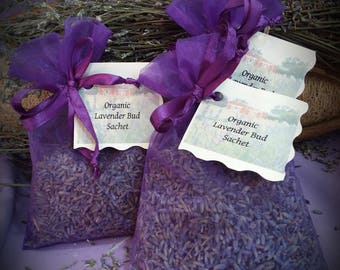 Organic Lavender Sachet Bag- FRAGRANT Lavender buds Sachet/favor, lavender filled organza bag, Lavendar Sachet