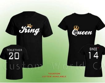 Couple Custom T-Shirt "Together Since King & Queen T-Shirts Love Put the Dates - His And Hers Matching Tees ( Comes 2 T-Shirts Men-Women)