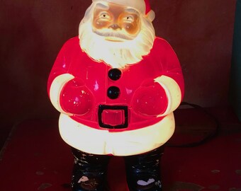 santa light . 50s xmas decoration . celluloid santa lamp . santa lamp