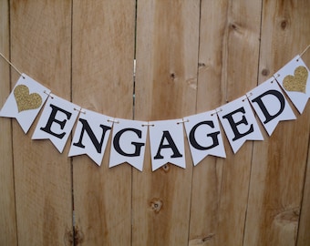 Engaged Banner - Engagement Party Decorations, Gold Engagement Banner - Heart Can Be Customized With Your Color