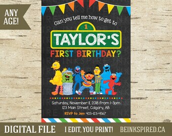 Sesame Street Invite, Sesame Street Invitation, Sesame Street Party, Elmo Party, Cookie Monster, Big Bird, 1st 2nd Birthday, DIGITAL FILE