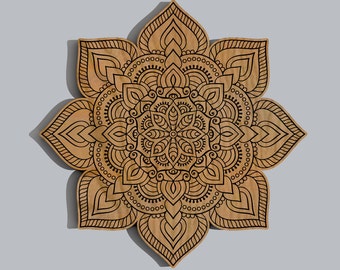 Floral Mandala Geometric Laser Engraved Wood Wall Art