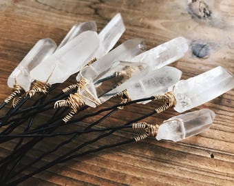 Quartz Gemstone Hairpins Handmade by Rana Salame Crystal Crown Chakra Quartz One Unique quartz Hairpins Quartz Crown Gold or Silver Two Pins