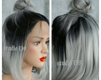 Gray ombre lace front bob cut wig can be styed many different ways