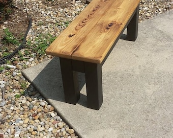 Primitive Rustic FARMHOUSE Farm House BENCH 14.5x48x19 Burnt Golden Oak Stained Kettle Black Custom Sizes Colors Available Unique Primtiques