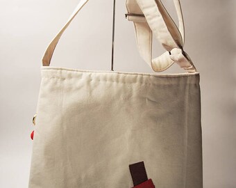 Japanese Messenger style shoulder bag in Ecru