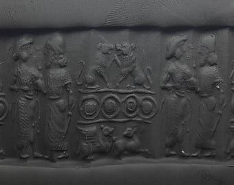 Near Eastern Intaglio Roman Warrior Sphinx Bronze Rolling Seal Tube Bead SCA27