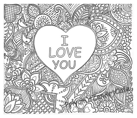 easy coloring page romantic gift I love you art love