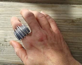 Square oxidized silver ring,artsy silver ring,Unique handmade ring,adjustable ring,large silver ring
