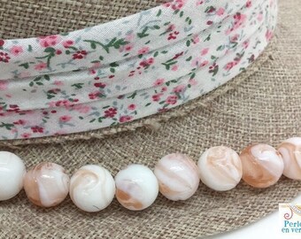5 artisan glass lampwork marbled pink and white 13mm (pv737)