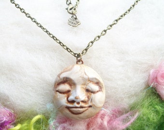 Celestial Moon Necklace Mystic Moon Jewelry Moon Pendant Celestial Jewelry Full Moon Necklace Luna Spirit Moon Face Tranquil and Peaceful