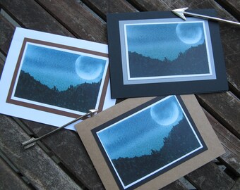 Greeting card - Dusk, mountain card, blank card, landscape, watercolour card