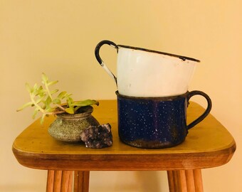 Pair of rustic enamelware mugs