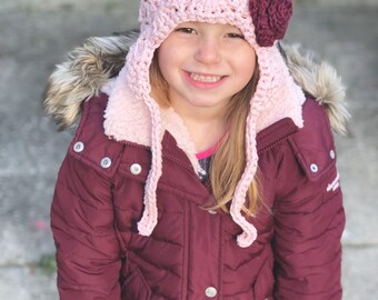 girls winter hat, baby girl hat, Baby hat, kids hat, girls hat, pink and burgundy hat, little girls hat, blush hat, rose pink hat