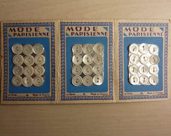 36 old Pearl buttons on 3 cards of 12 buttons 2 hole 9 mm Parisian fashion