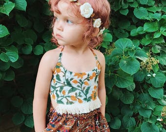 3-6 Years Block Print Crop Top, Tutu Crop Top, Hippie Toddler Top, Organic Bikini, Toddler Swim, Bohemian Kids, Organic Kids Clothing