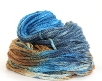 Superwash merino chunky wool, bulky handdyed variegated yarn, knitting crochet Perran Yarns, Steelworks, uk yarn skein hank, blue brown
