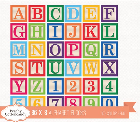 BUY 2 GET 1 FREE 36 Digital Alphabet Blocks Clipart / Baby ...